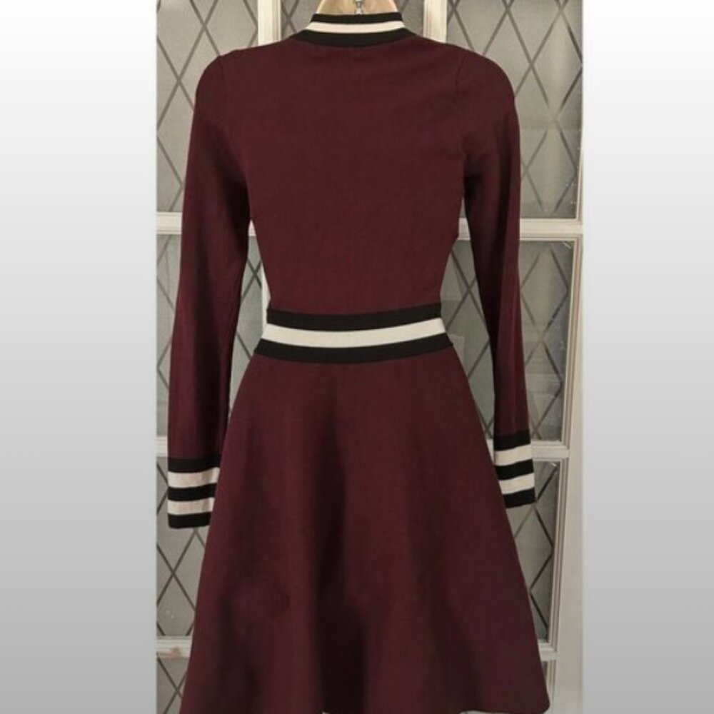 Karen Millen Fit and Flare Mini Dress Burgundy Size XS - Picture 4 of 9
